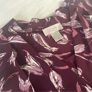 LOFT Maroon and Pink Floral Sleeveless Blouse